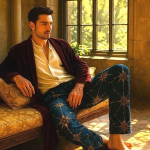 Men’s Baroque Trousers – Royalcore Victorian Trousers – Vintage Y2K Relaxed Fit – Luxury Aesthetic Loungewear with Pockets