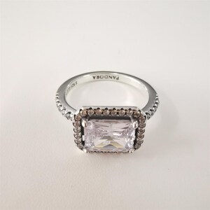 pandora rectangular sparkling halo ring