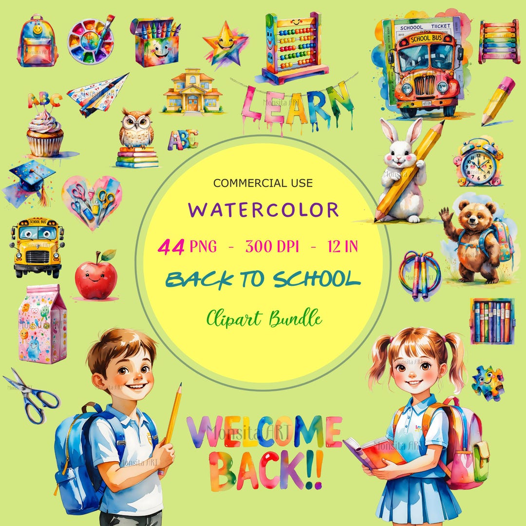 School PNG Back to School Printable Watercolor School Supplies Clipart ...