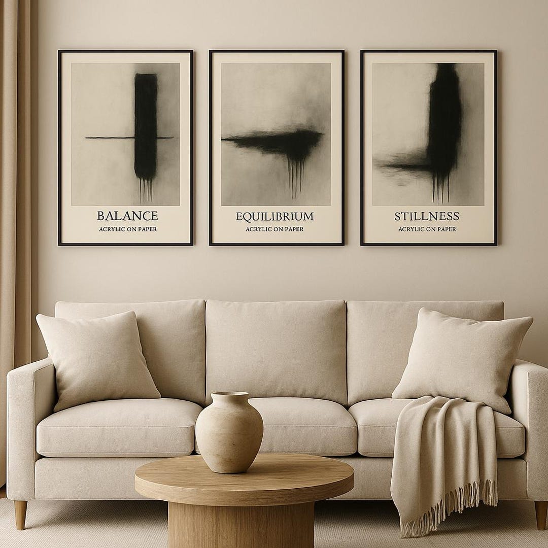 Minimalist Black and White Abstract Wall Art Set of 3 Prints Balance ...