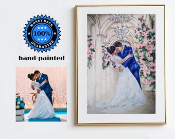 Custom Couple Portrait from Photo, Hand-Painted watercolor portrait, Engagement Gift