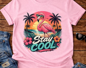 Summer Flamingo PNG, Beach Vibes Design, Tropical Sunset Flamingo Graphic.