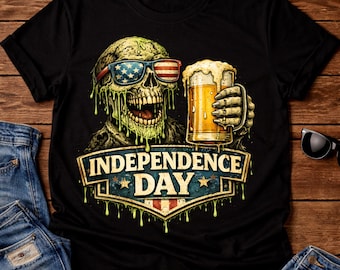 Zombie Beer Skull Independence Day PNG, Funny Patriotic USA Graphic (Digital Download)