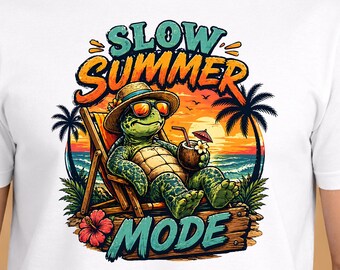Summer Turtle PNG, Beach Vibes Design, Funny Vacation Shirt Graphic, Tropical Summer Mode