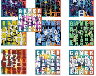 GAMER Typography Png Digital Bundle | 10 Retro Grunge Digital Designs