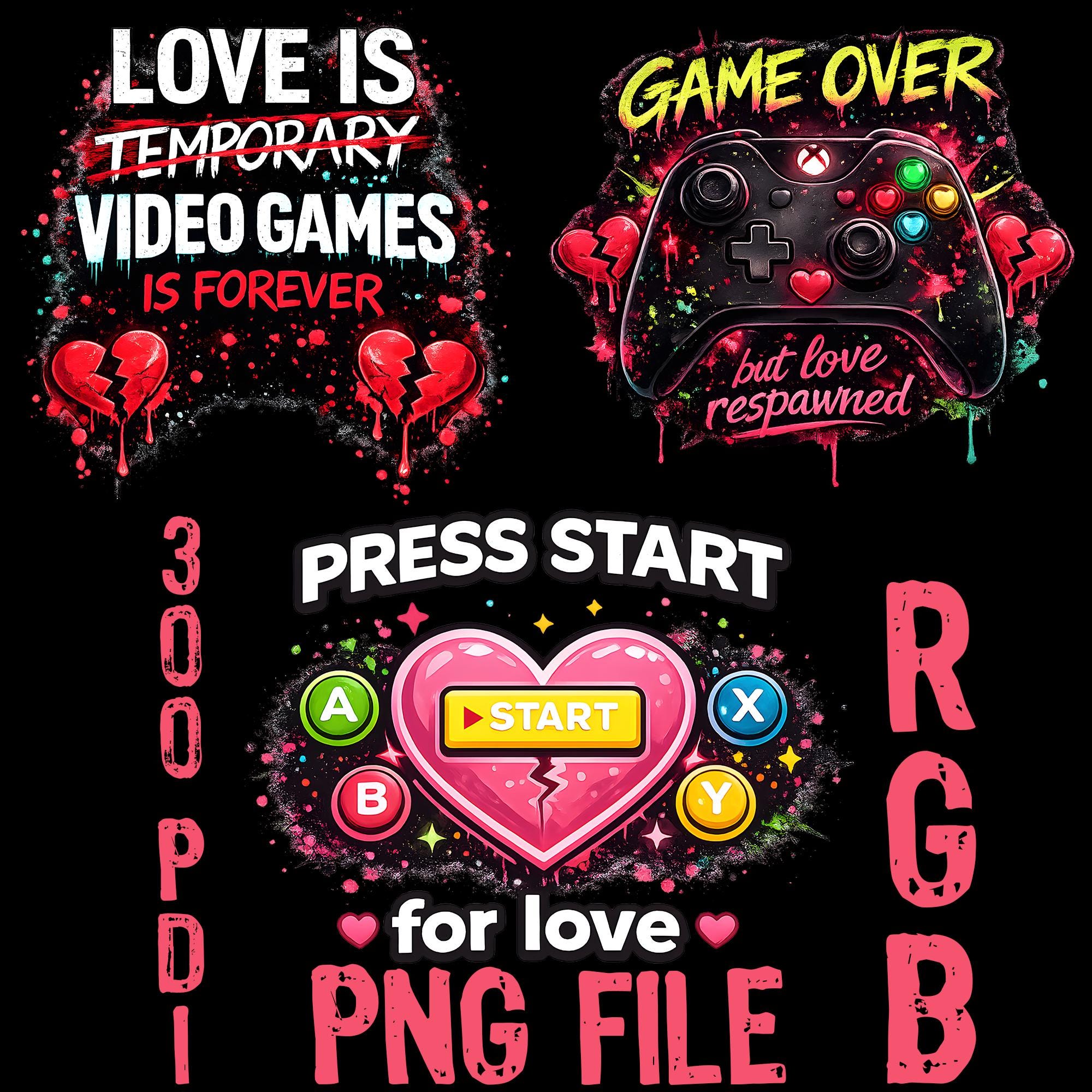 Gaming Love PNG Bundle – Game Over but Love Respawned, Gamer Valentine ...