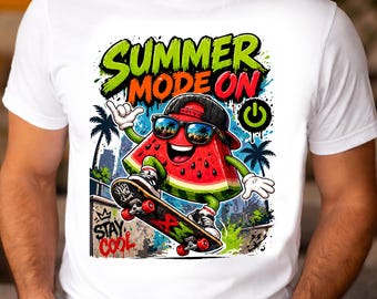 Summer Mode On Funny Watermelon Skateboard Design PNG Sublimation
