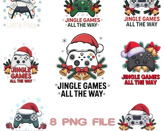 Christmas Gamer Clipart | Santa Hat Game Controller Designs (8 PNG)