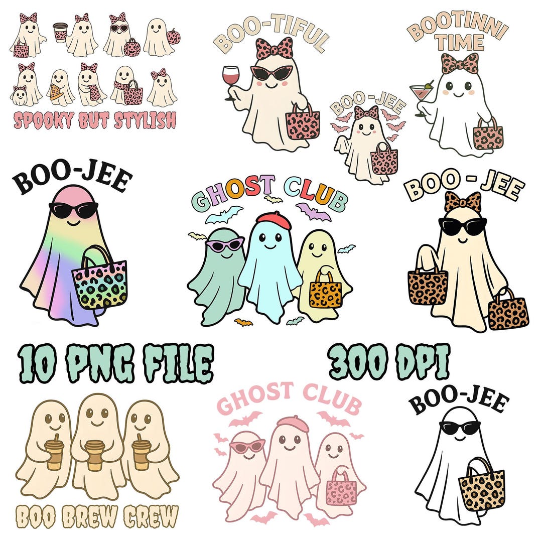 Cute Ghost Clipart Bundle, Stylish Halloween PNG Set - Etsy