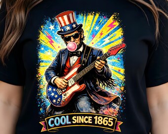 Abraham Lincoln Playing Guitar PNG, Funny Patriotic Rock Design,Since 1865 Shirt Graphic.