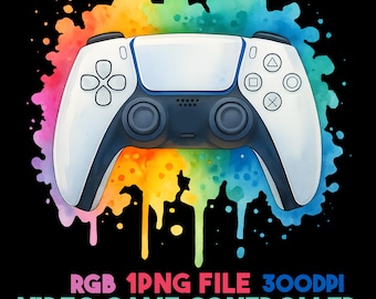 Watercolor PlayStation5 Controller PNG Digital Sublimation Design