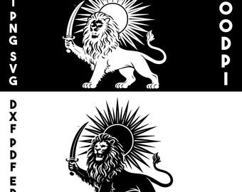 Heraldic Lion Sun Crest SVG PNG Bundle, Royal Emblem Vector Files