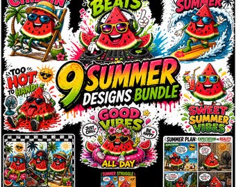 Watermelon Summer Bundle PNG,Cartoon Funny Fruit Designs, Kawaii Clipart Pack, Sublimation Files