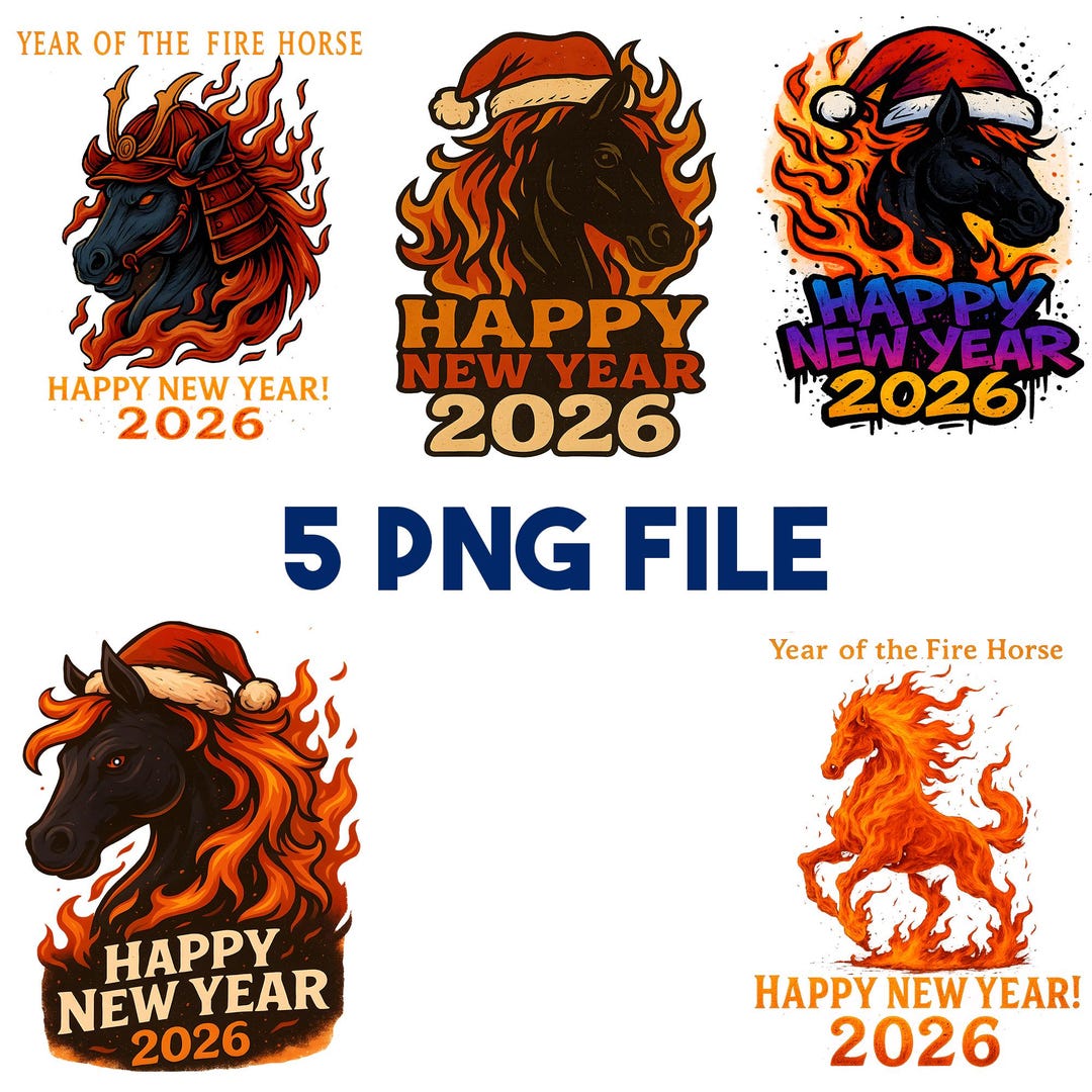 Fire Horse New Year 2026 PNG Clipart Bundle – 5 Designs - Etsy