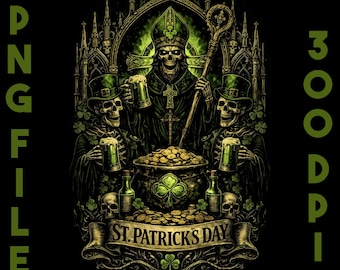Gothic St Patricks Day Skull PNG, Green Beer Skeleton Design for Shirt Print