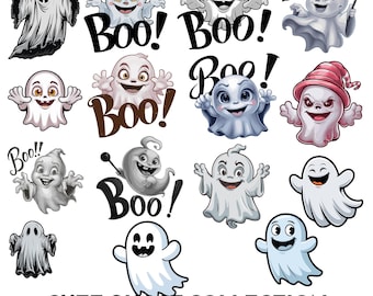 Cute Halloween Ghost Clipart | 15 Funny PNG Illustrations (Digital Download)