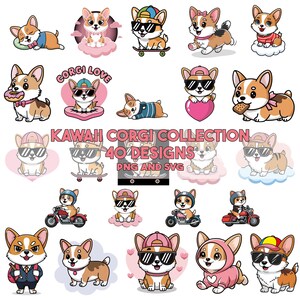 Kawaii Corgi-collectie - 40 schattige digitale ontwerpen PNG en SVG Instant download sublimatie