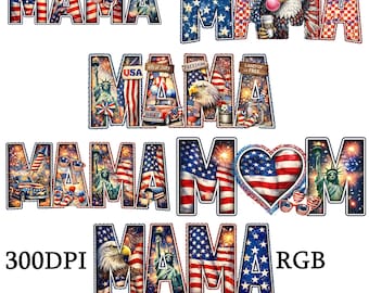Patriotic Mama PNG Bundle, 4th of July Mom Shirt Designs, American Flag Eagle Liberty