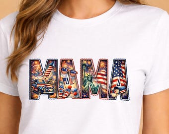 Patriotic Mama PNG, 4th of July Mom Shirt Design, USA Flag Sublimation, Fireworks America