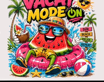 Funny Watermelon Beach PNG Vacay Mode On Summer Design Tropical Vacation Graphic Shirt Print