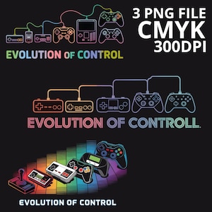 Evolution of Control – Gaming Controller History PNG Retro to Modern Gamepad 300 DPI CMYK Digital Download Retro Game  8bit Game Video Game
