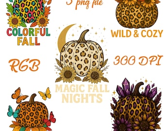 Paquete PNG de calabazas con estampado de leopardo: diseños de sublimación de otoño (descarga digital)