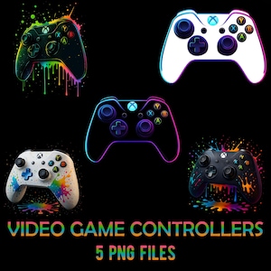 Neon Colors Controller PNG Bundle | 5 Files | 300 DPI RGB neon game controller, gamer png,controller clipart, gaming design, neon joystick,