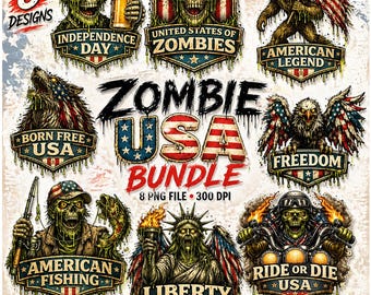 Patriotic Zombie PNG Bundle, Vintage Horror USA Graphics (Digital Download)