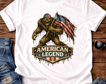 Bigfoot American Legend PNG, Patriotic Sasquatch USA Flag Graphic (Digital Download)