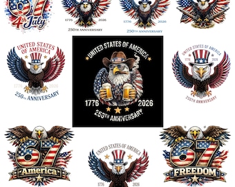250th Anniversary USA PNG Bundle, 1776 2026 American Eagle Designs, 4th of July