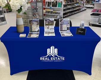 4/6/8ft Custom Stretch Spandex Table Cover | Tablecloth, Trade Show, Expo, Vendor Booth, School