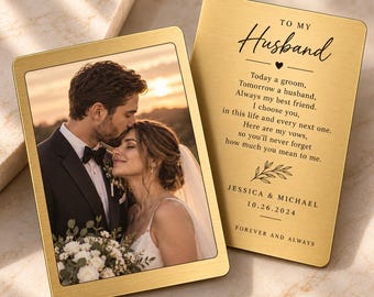 Personalized Wedding Metal Wallet Card for Groom, Photo & Vows