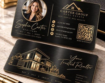 Realtor Personalized Metal Business Card, Custom Photo Logo QR Code, Property Agent Card, Double-Sided