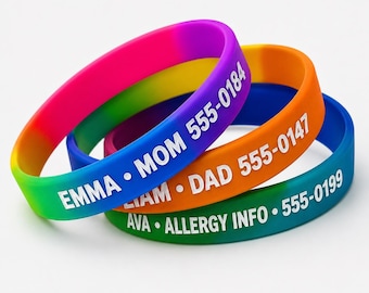 Child ID Bracelet – Custom Engraved Silicone Identity Wristband with Name & Emergency Contact Info