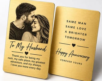 Personalized Metal Wallet Card for Husband, Anniversary Photo Keepsake