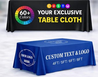 Custom Logo Tablecloth 4/6/8ft | Personalized Table Throw, Trade Show, Expo, Vendor Booth, School