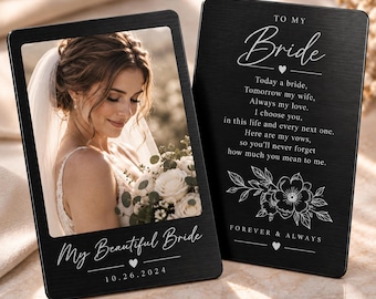 Personalized Wedding Black Metal Card for Bride, Photo Keepsake