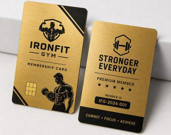 Custom Metal Gym Membership Card | Personalized Member Name | Black Gold Silver | Fitness Club VIP Card