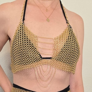 Chainmail Halter Crop Top - Gold Finish - Adjustable – Handmade Festival Wear