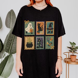 Retro Halloween Shirt, Cute Ghost Cat Pumpkin Tee, Women&#39;s Halloween Shirt, Fall Spooky Cat Shirt, Halloween Witch Shirt, Comfort Colors®