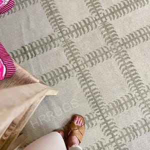 Luxury Beige and Geometric Green Oushak Rug 10x14 Antique Handmade Turkish Rug Living For Living Room Bedroom Rug Wool Rug Made to Order