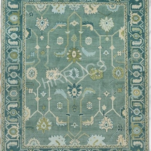 Green Blue Rug, Modern Oushak Rug In Sage & Olive Muted Turkish Rug, Fine High Quality Luxury 8x10/9x12 Bedroom Rug 9x12 Custom All Sizes