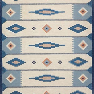 Handmade Scandinavian kilim rug, Swedish Made to order wool rug, Traditional custom Nordic minimalist home decor Sustainable blue kilim rug