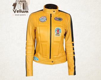 Ultimate Kill Bill Jacket – Uma Thurman The Bride Yellow Biker Motorcycle Leather Jacket Cosplay Movie Style