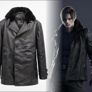 Leon S Kennedy Resident Evil 9 Requiem Black Leather Jacket, Aged Leon Raccoon City Cosplay Costume, Faux Fur Collar Gamer Leather Jacket