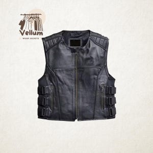 Premium leren herenvest in SWAT-stijl – tactisch motorbikervestjack