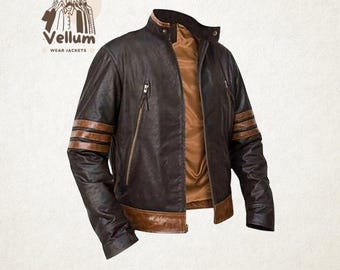 Premium Wolverine Jacket – X-Men Origins Brown Bomber Biker Style Leather Coat for Men | Hugh Jackman Cosplay