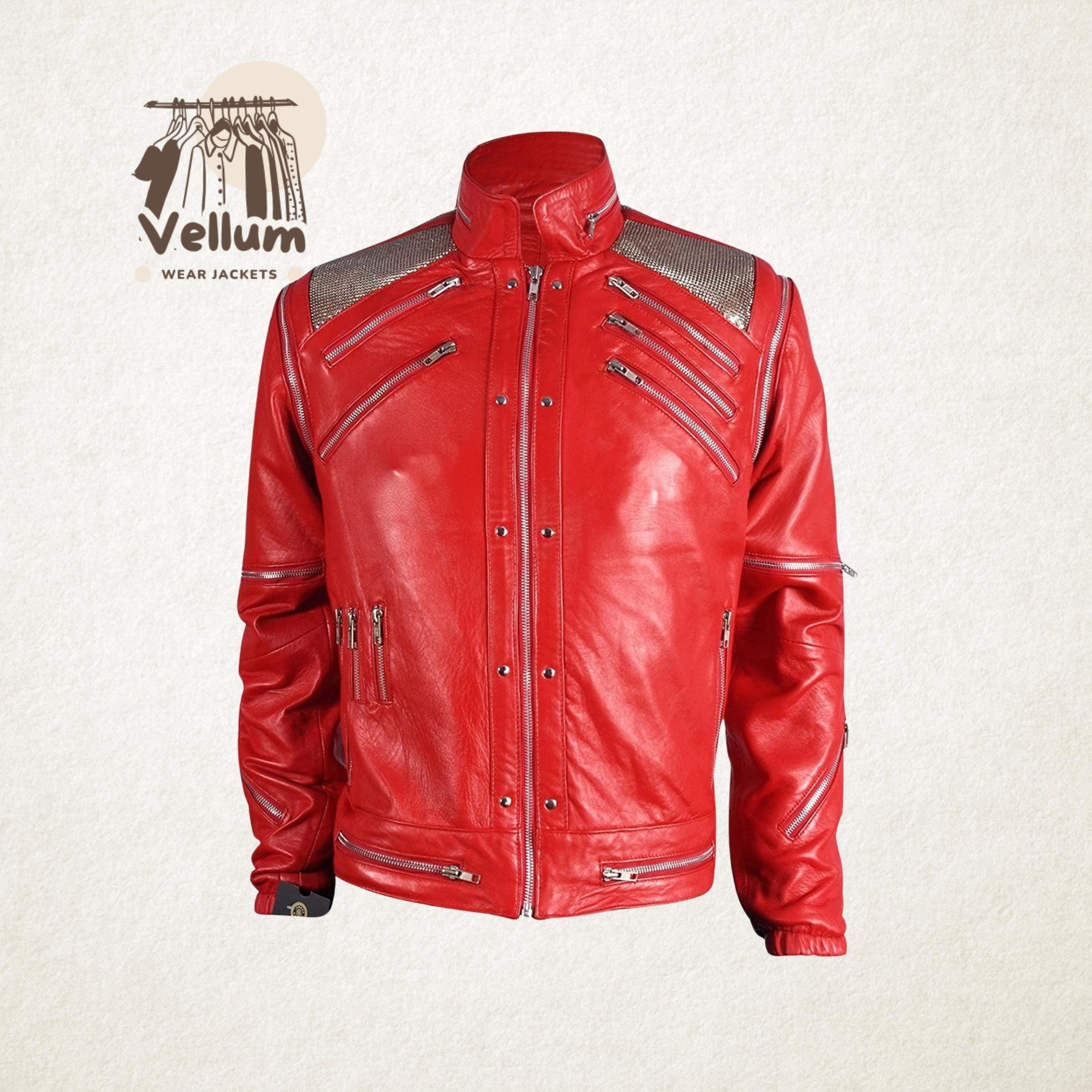 Premium Michael Jackson Beat It Jacket – Red Biker Style MJ Leather Costume for Men | Concert Cosplay