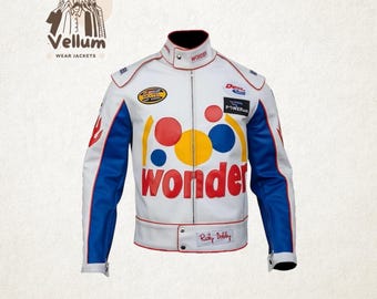 Ultimate Ricky Bobby Jacket – Wonder Bread White Racing Leather Jacket Talladega Nights Movie Cosplay Costume