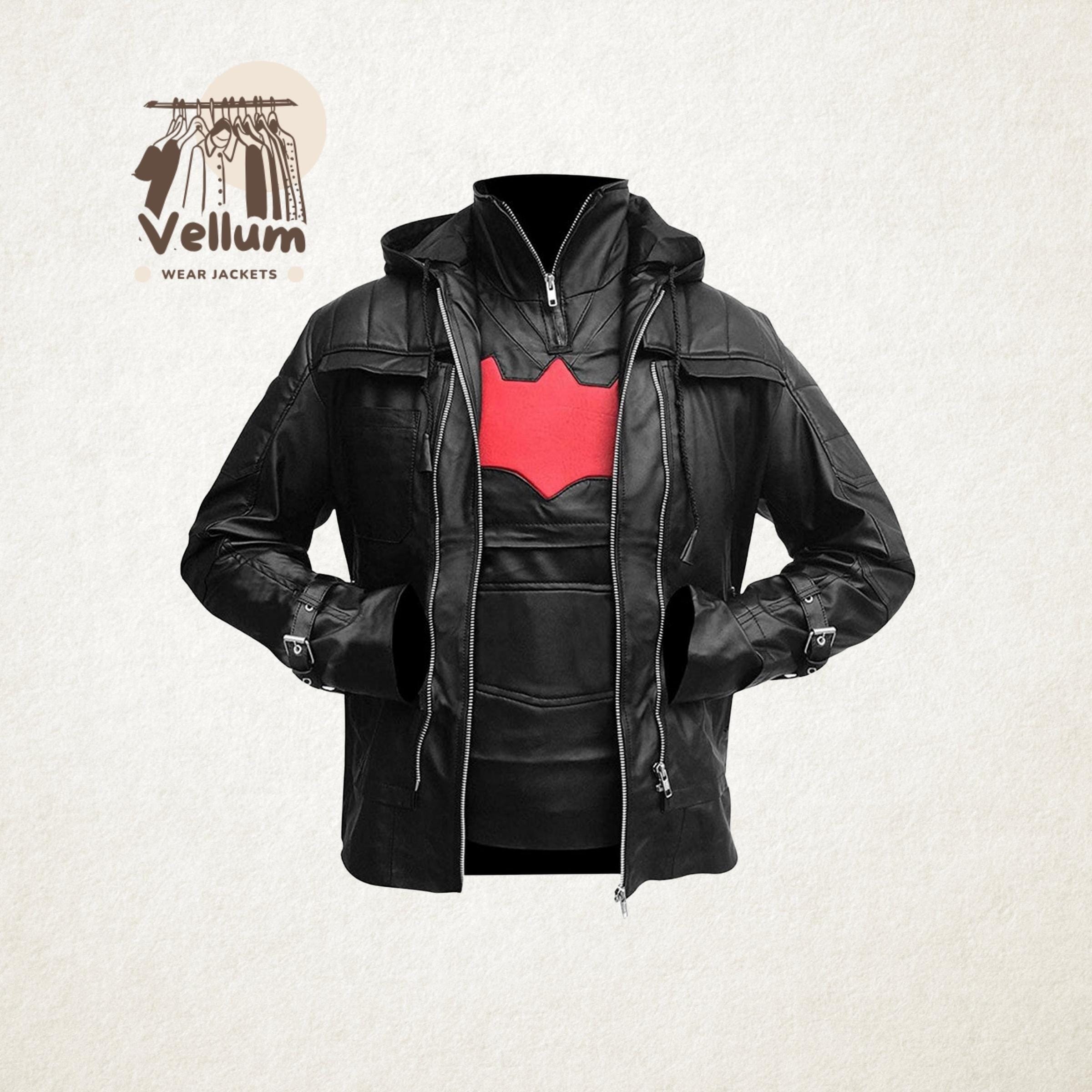 HOT Hood Leather Jacket Batman Red Hood Hoodie Red Hood